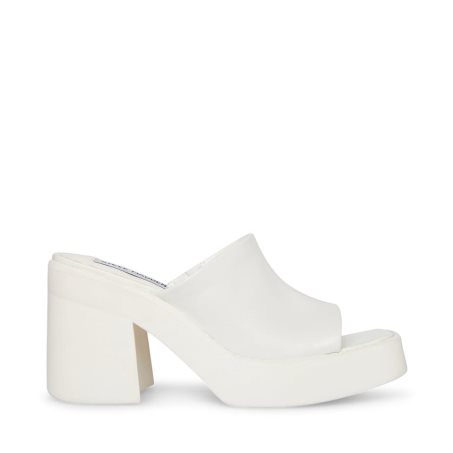 White Steve Madden Kane Leather Women's Heels Sandals | PH 0915NFB